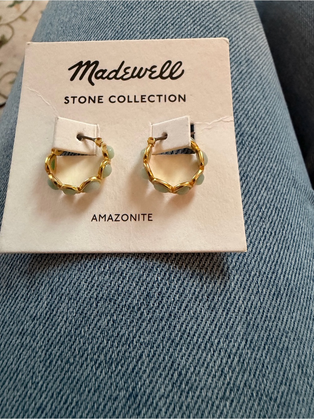 Madewell Gold-Tone Hoop Earrings with Pale Green Amazonite Beads